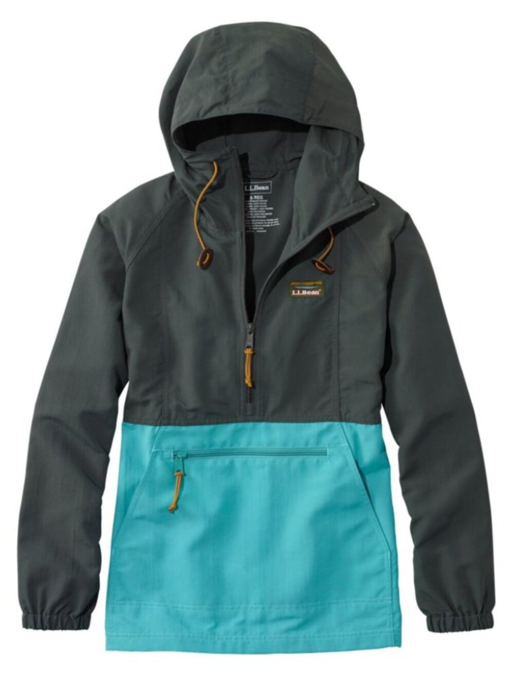 EUC LL Bean Mountain Classic Anorak, colorblock, shale gray/chalky teal, XL